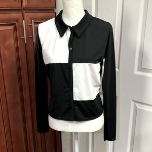 Y2k Boohoo Black and White Color-Block women’s top blouse Size:12(medium)